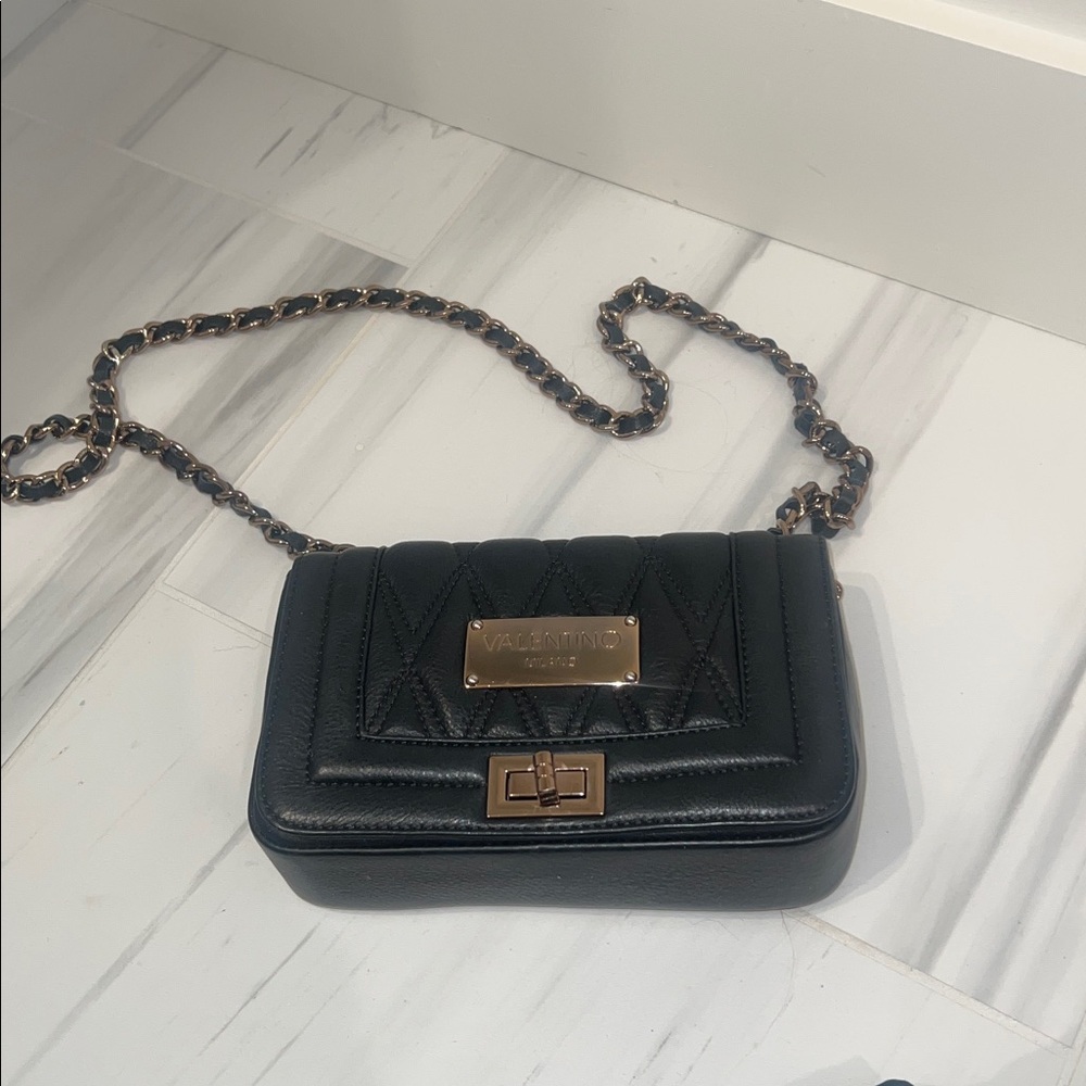 Authentic VALENTINO Black Quilted Shoulder Bag with Chain-LIKE NEW CONDITION